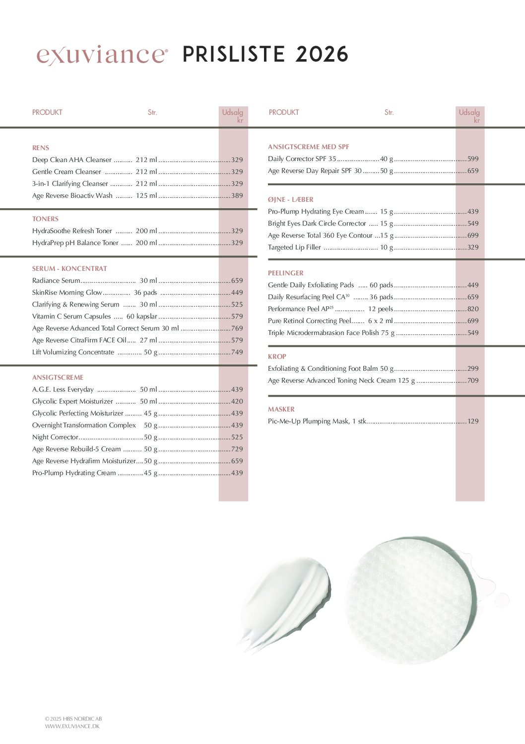 Prisliste Exuviance 2026 (Kunde)
