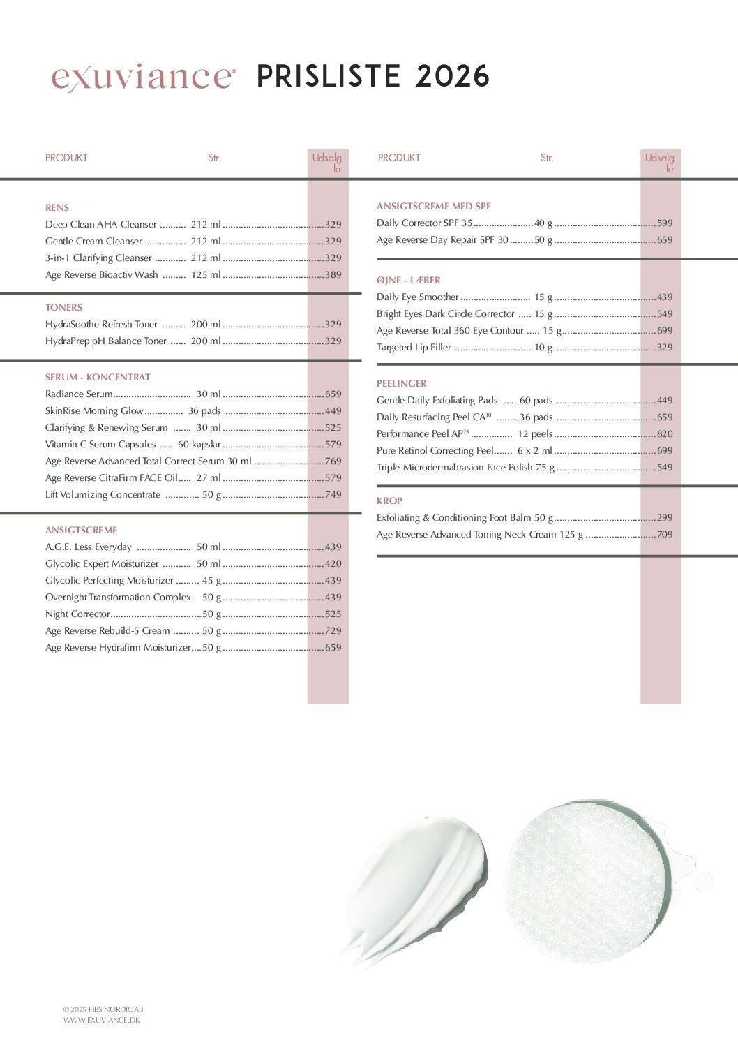 Prisliste Exuviance 2026 (Kunde)