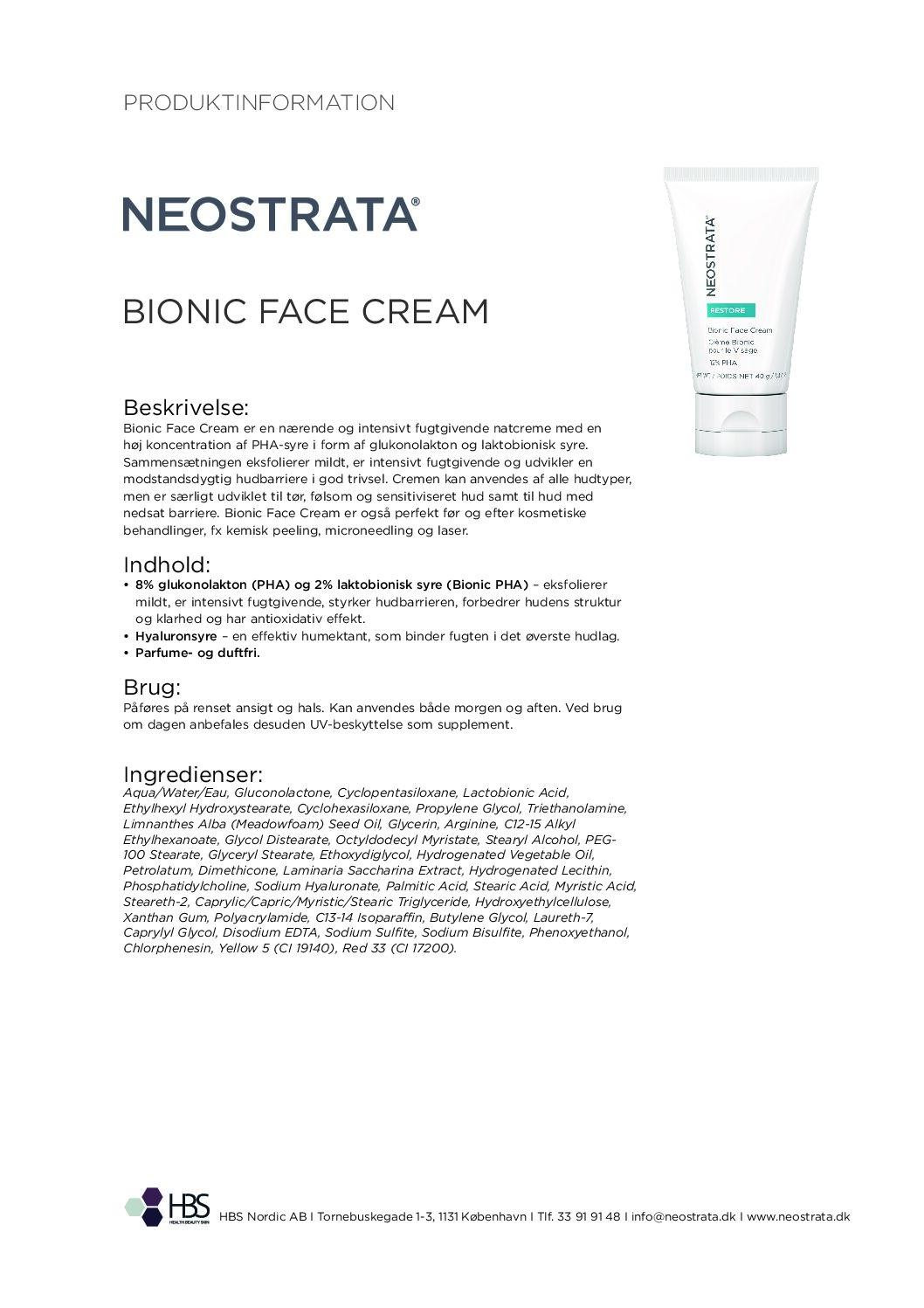 Produktblad Bionic Face Cream