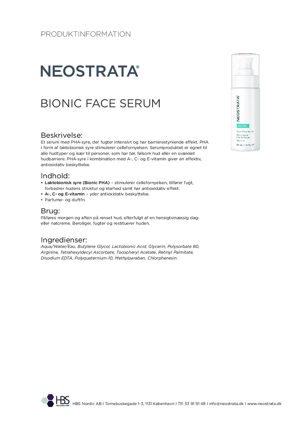 Produktblad Bionic Face Serum