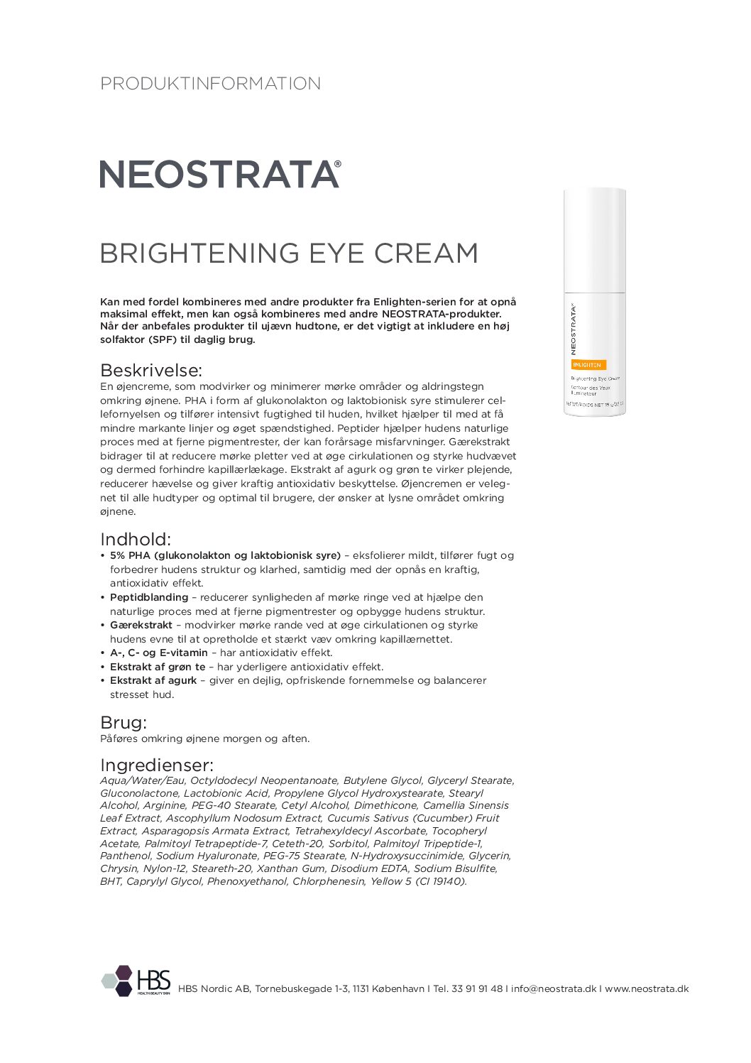 Produktblad Brightening Eye Cream