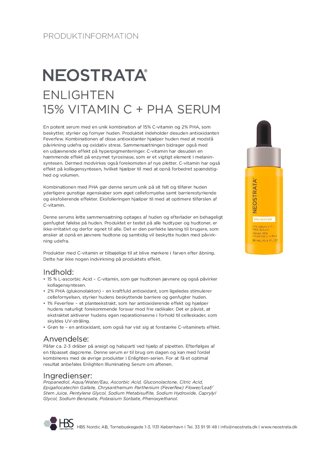 Produktblad Enlighten 15% vitamin C + PHA Serum