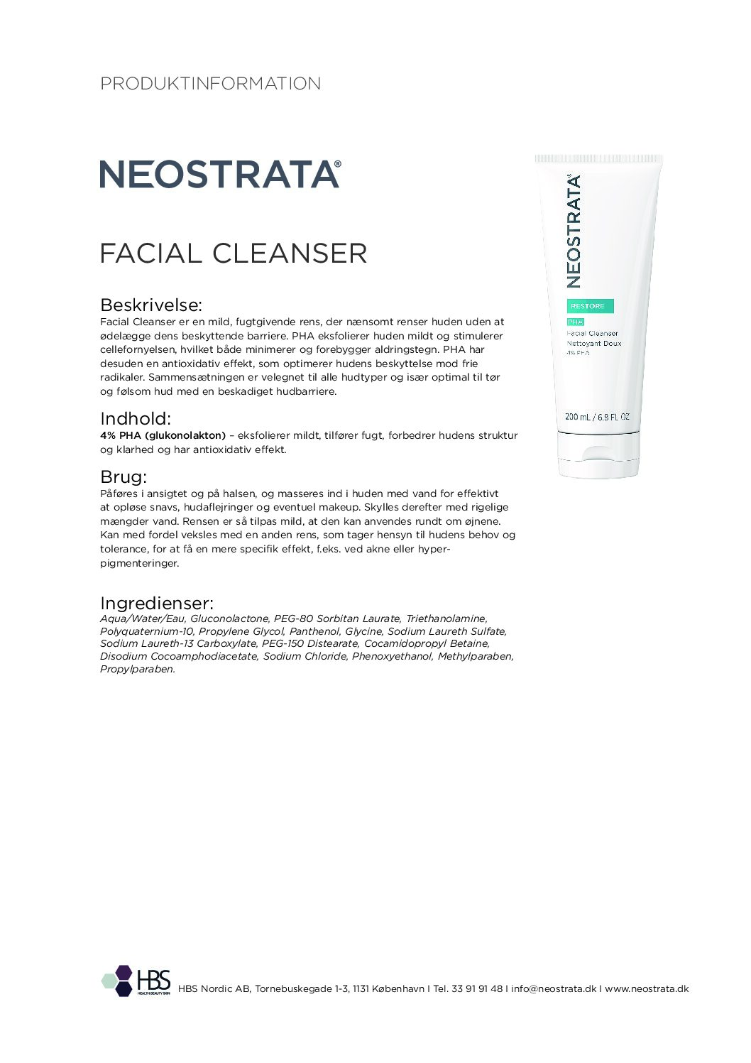 Produktblad Facial Cleanser