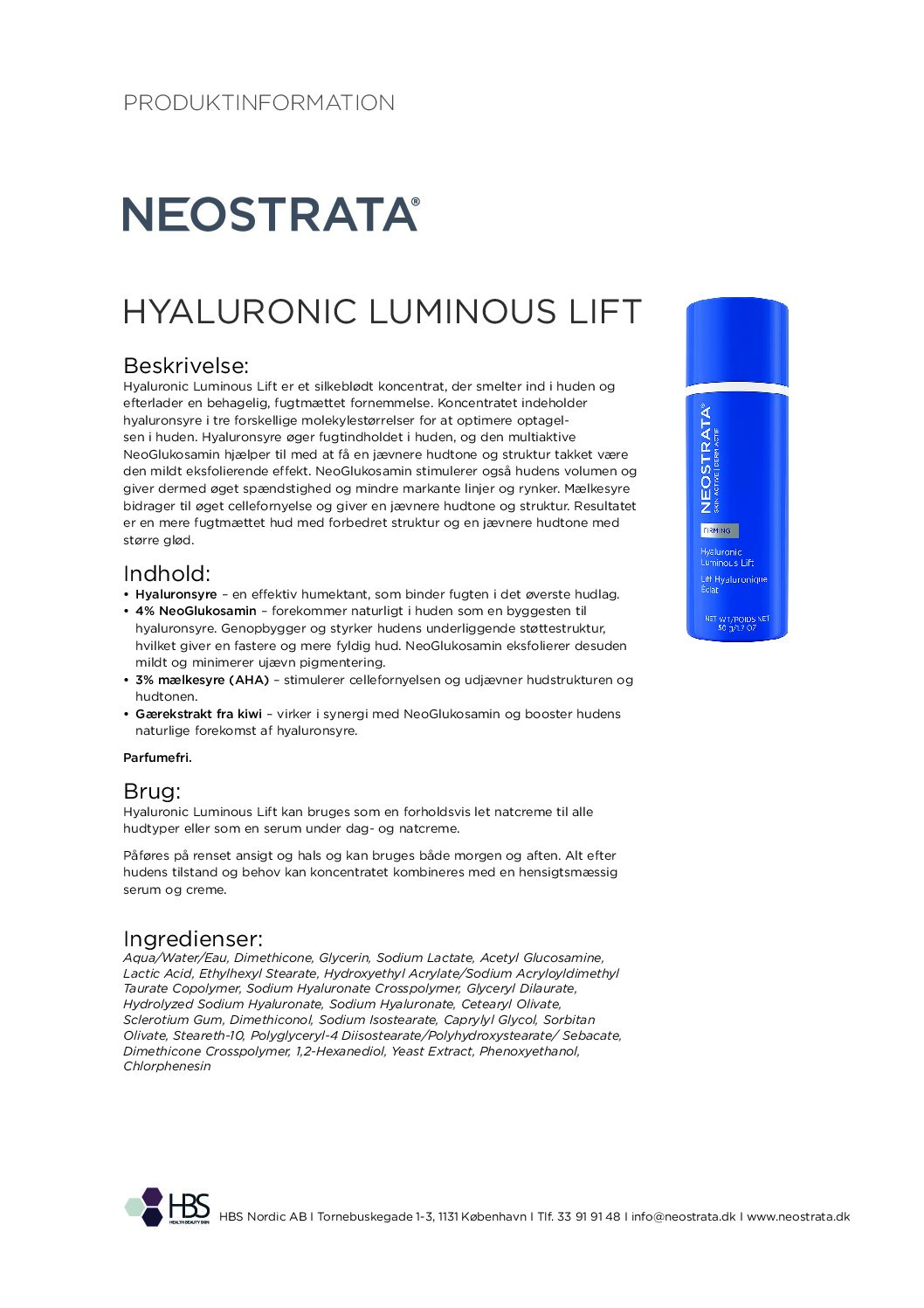 Produktblad Hyaluronic Luminous Lift