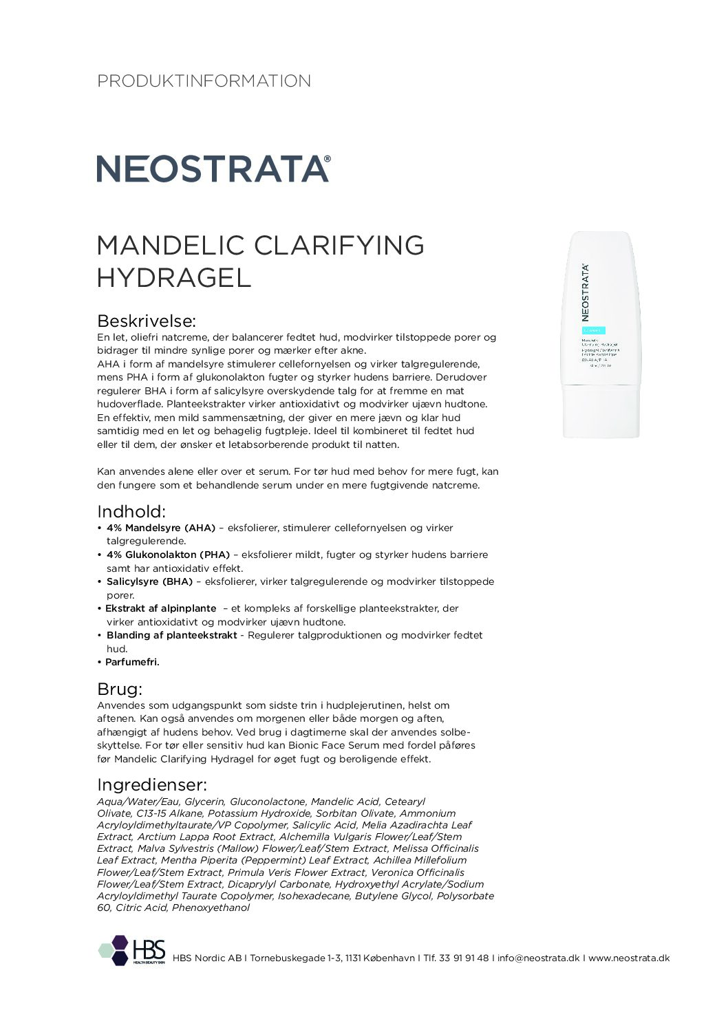 Produktblad Mandelic Clarifying Hydragel