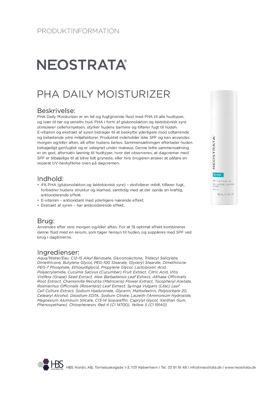Produktblad PHA Daily Moisturizer