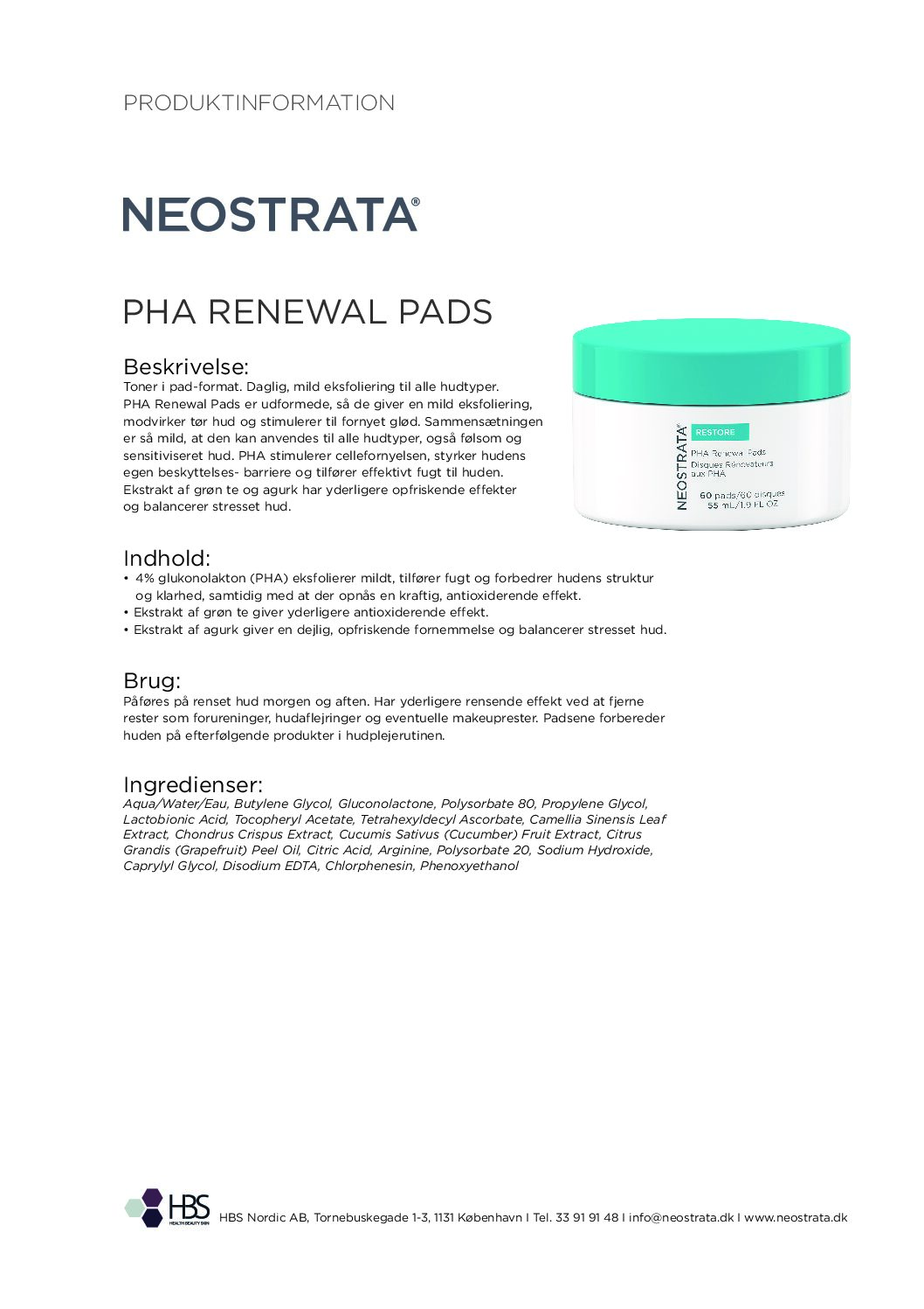 Produktblad PHA Renewal Pads