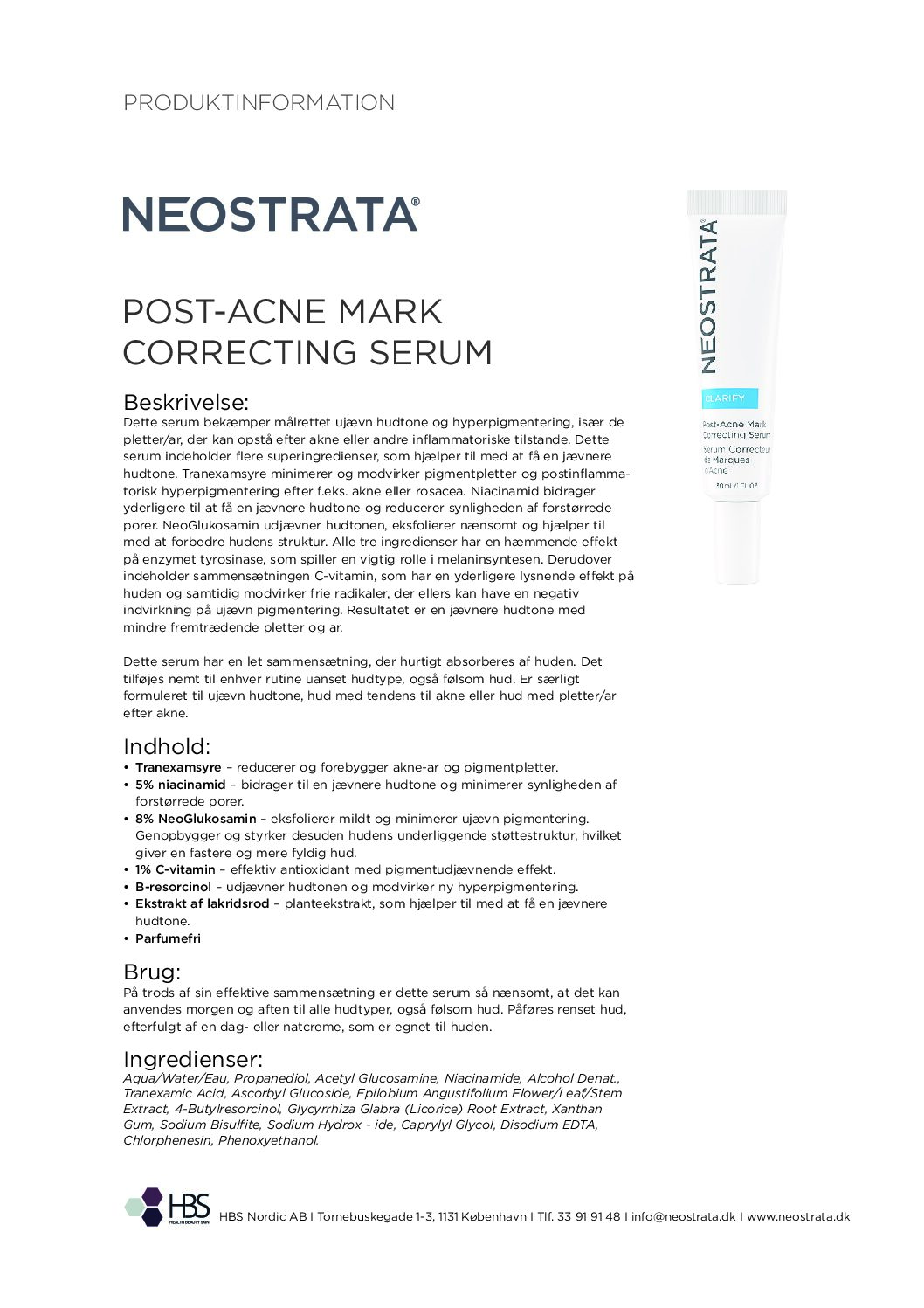 Produktblad Post Acne Mark Correcting Serum