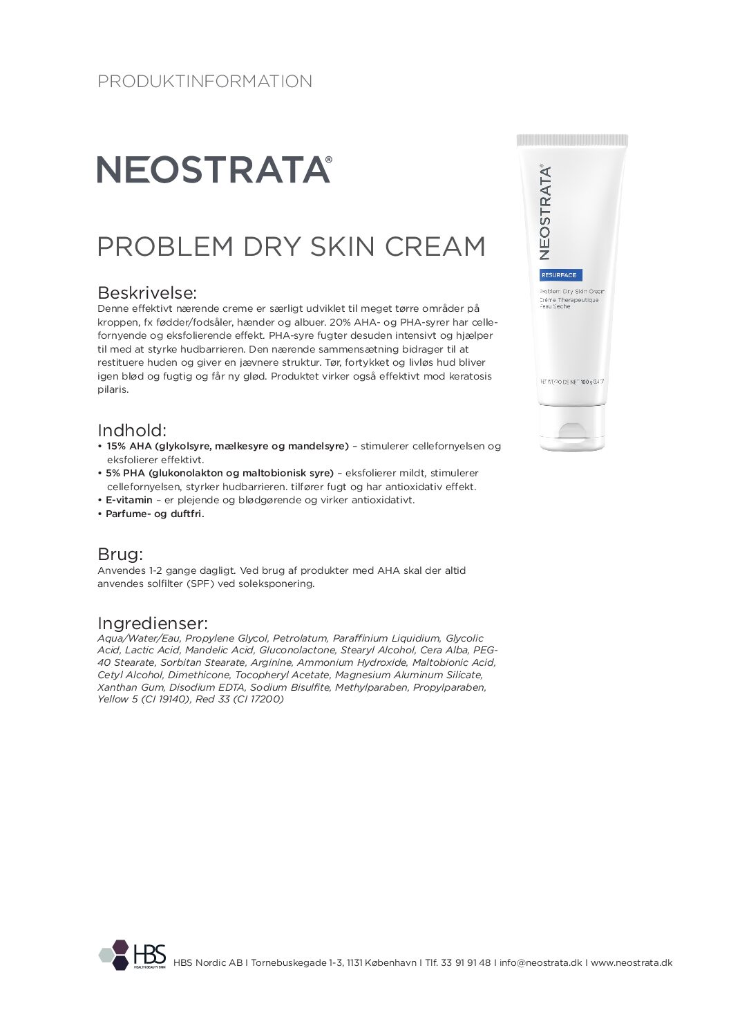Produktblad Problem Dry Skin Cream