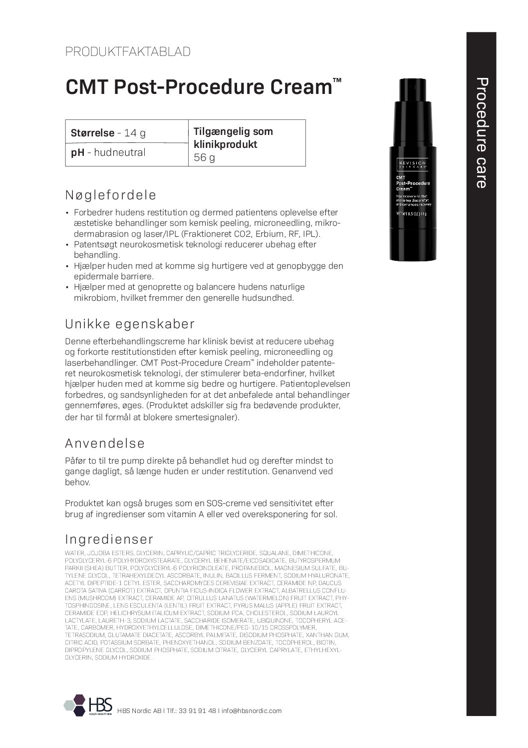 Produktblad CMT Post Procedure Cream