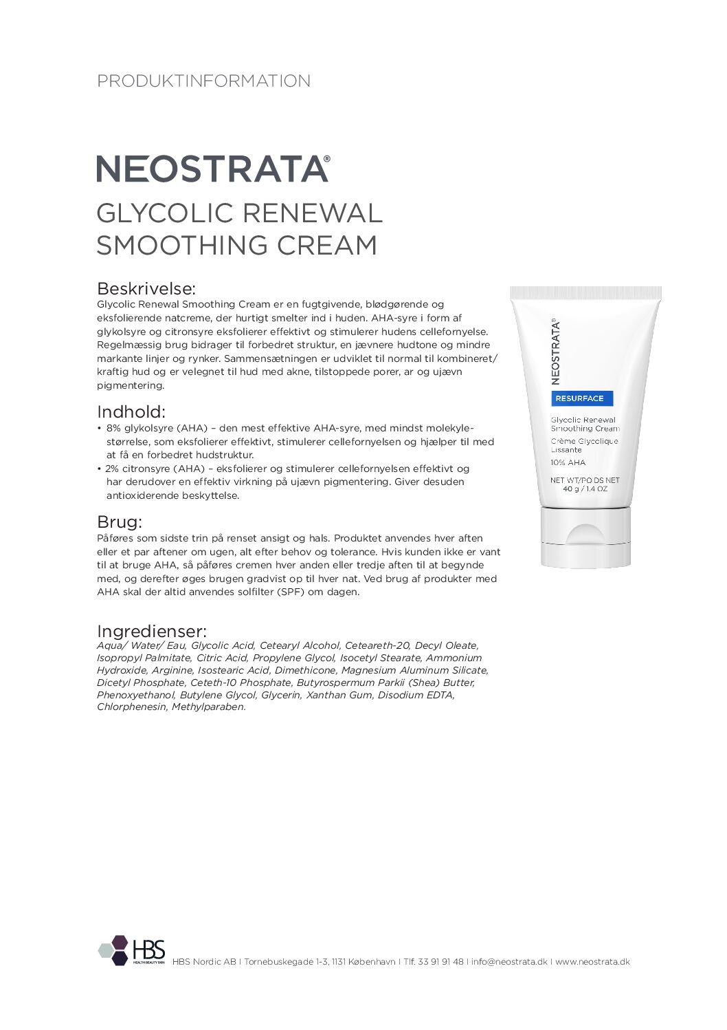 Produktblad Glycolic Renewal Smoothing Cream