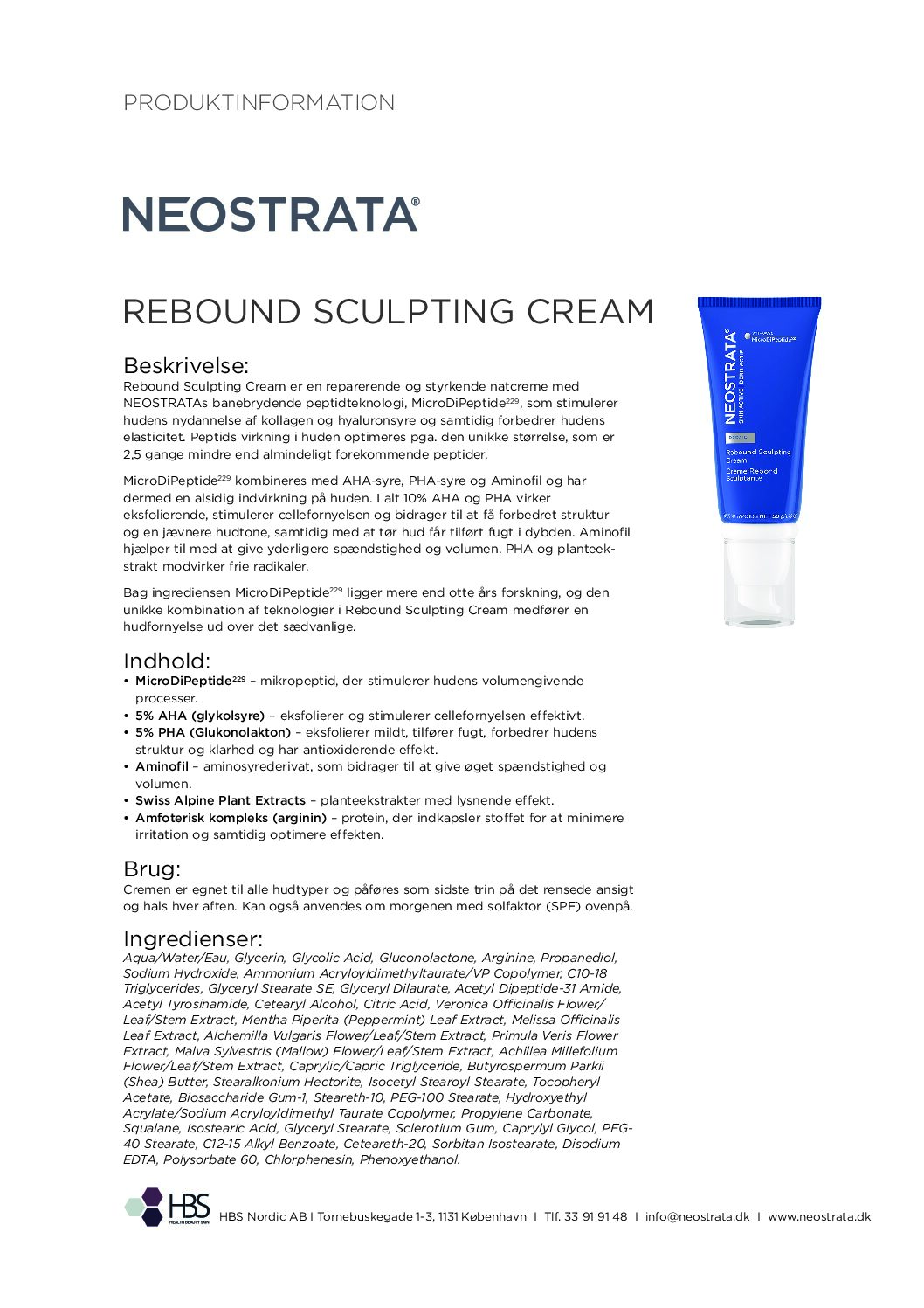 Produktblad Rebound Sculpting Cream