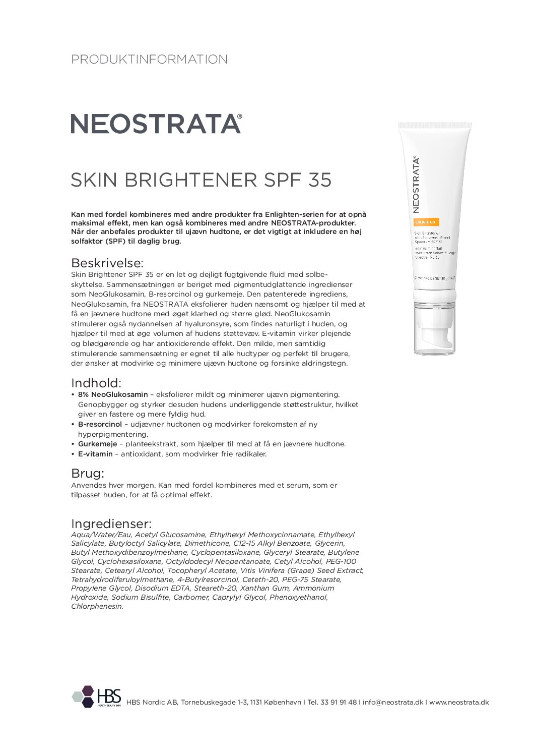 Produktblad Skin Brightener SPF 35