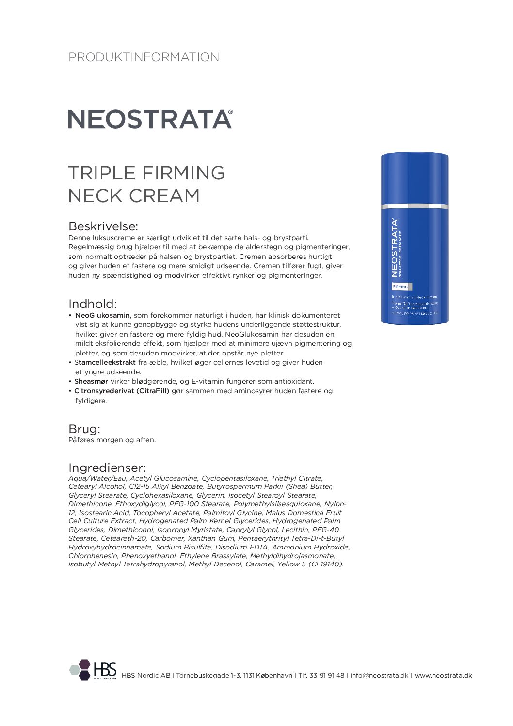 Produktblad Triple Firming Neck Cream