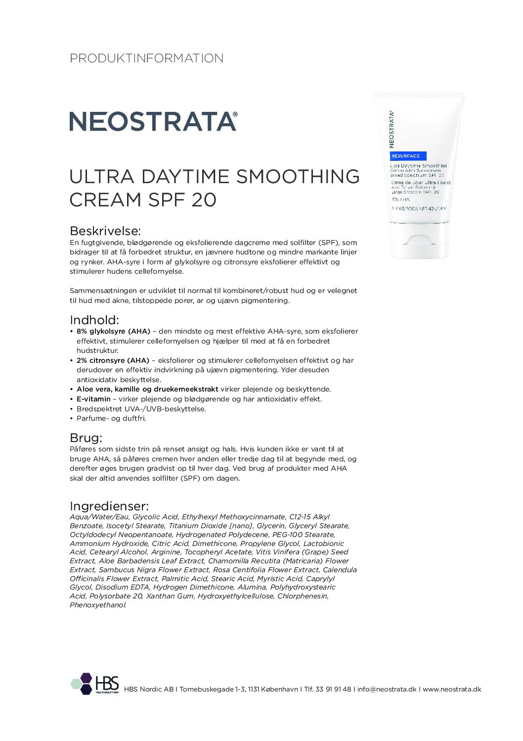 Produktblad Ultra Daytime Smoothing Cream SPF 20