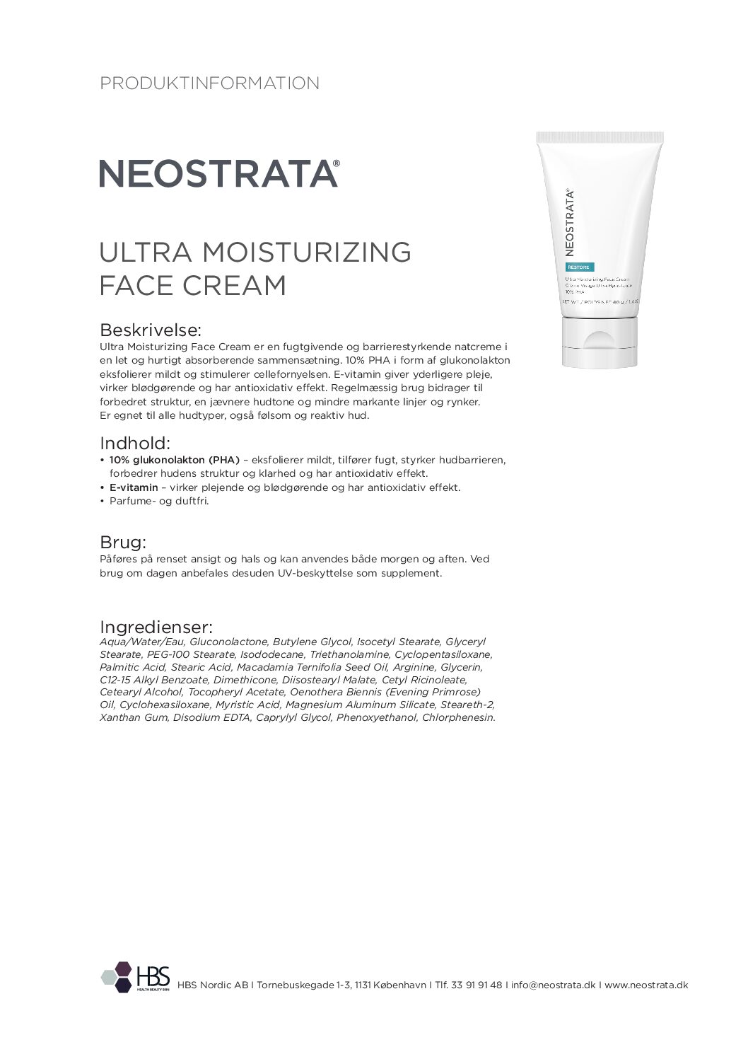 Produktblad Ultra Moisturizing Face Cream
