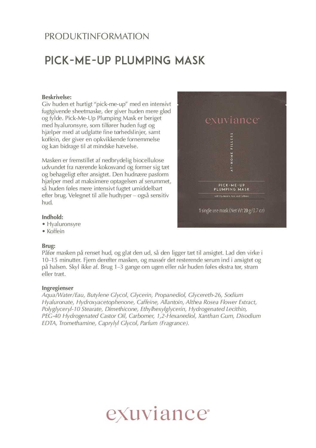 Produktark Exuviance Pick-Me-Up Plumping Mask