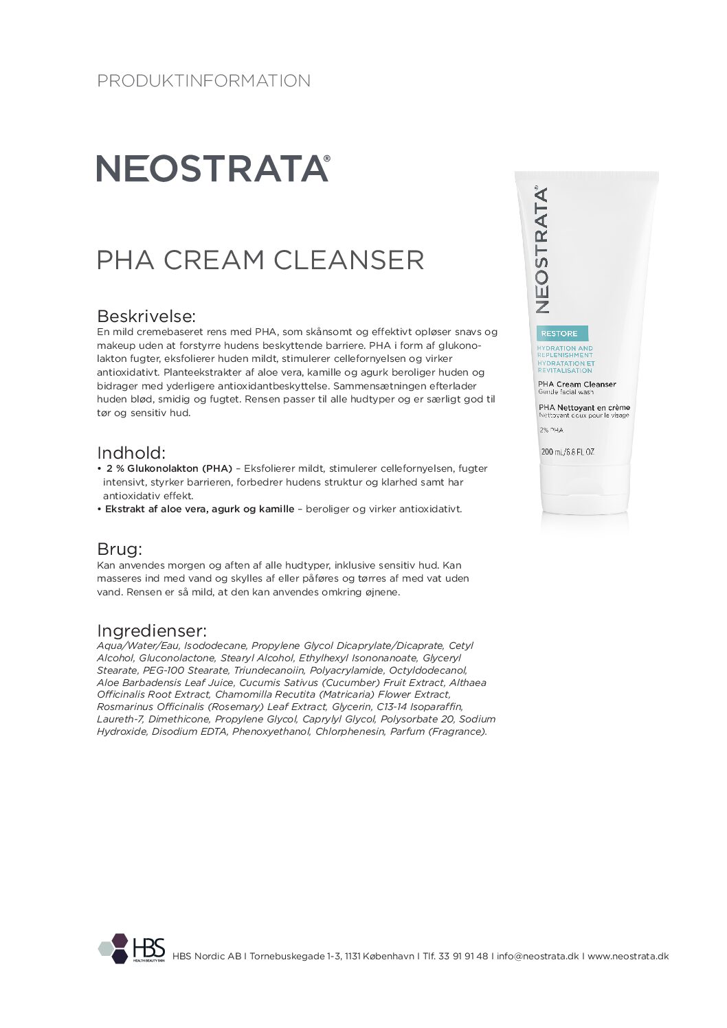 Produktblad PHA Cream Cleanser